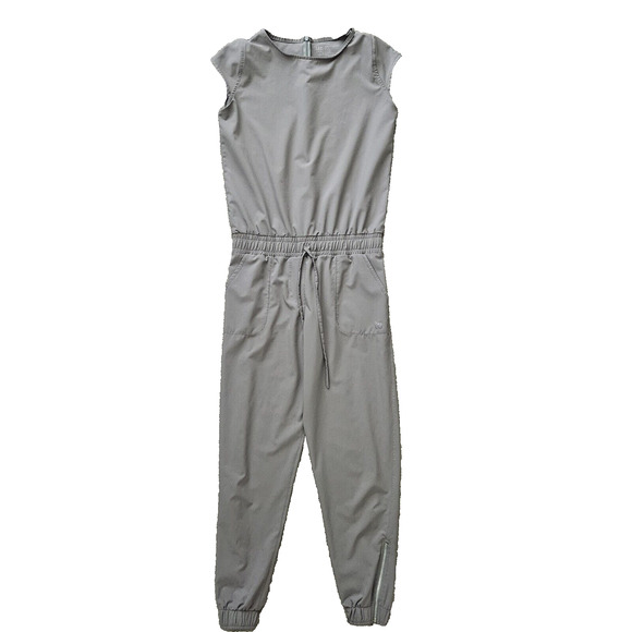 Albion (Womens Size XS) Jumpsuit Gray Cap Sleeve Trim Jogger Leg Ankle Zipper - Picture 1 of 8
